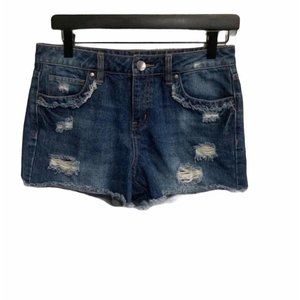 Harper Distressed Medium Wash Fringed Hem Shorts